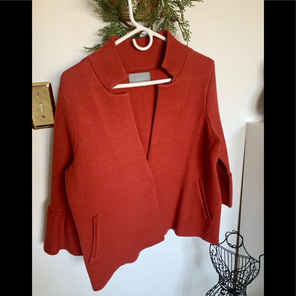 ANTHROPOLOGIE Red Jacket with puff sleeves